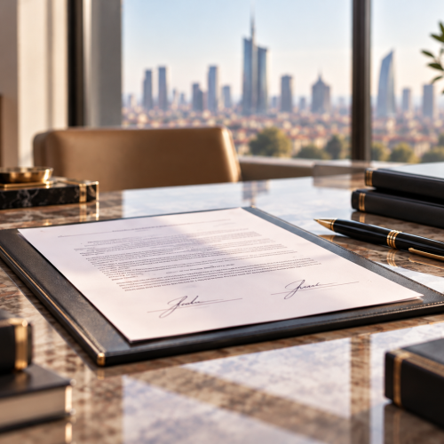 Contratto firmato su scrivania di lusso